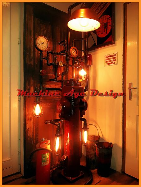steampunk ,  tűzoltó tűzcsap ,  design lámpa , sziréna , ipari lakberendezés , machine age